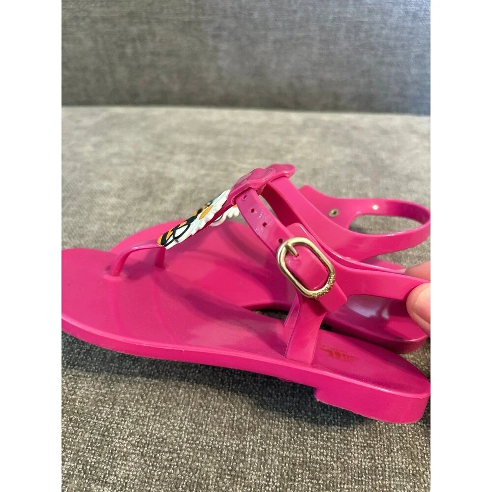 Petite Jolie Pink white daisies and bee detail thong jelly sandals size 12.5
